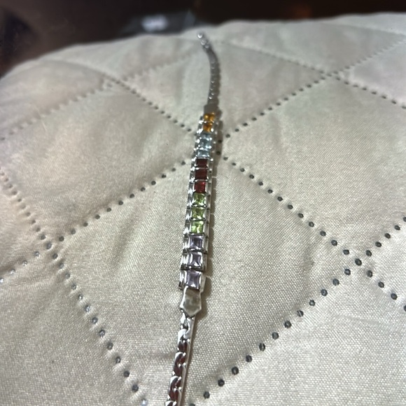 Ladies sterling silver 7” L(5) beautiful color gemstones square, tennis bracelet - Picture 7 of 7